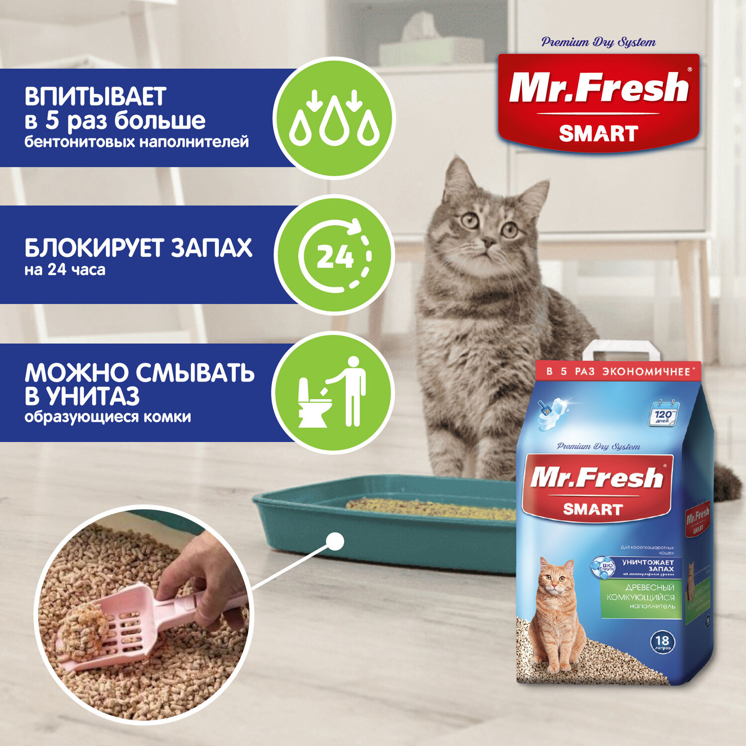 Наполнитель для кошек Mr.Fresh Smart короткошерстных 18л - фото 4