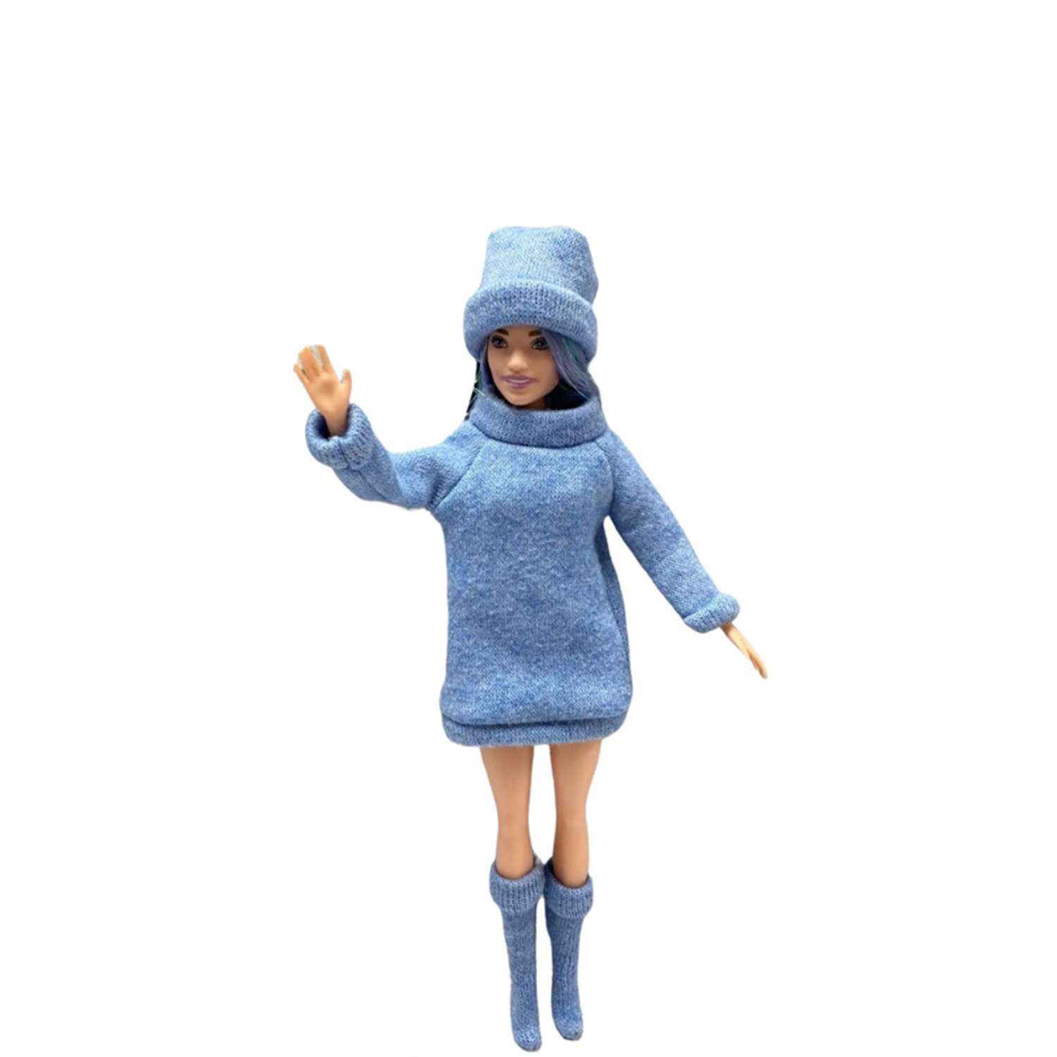 Одежда для куклы Ani Raam Платье-свитер шапочка теплые гольфы Ani Raam для куклы Барби S251 - фото 1