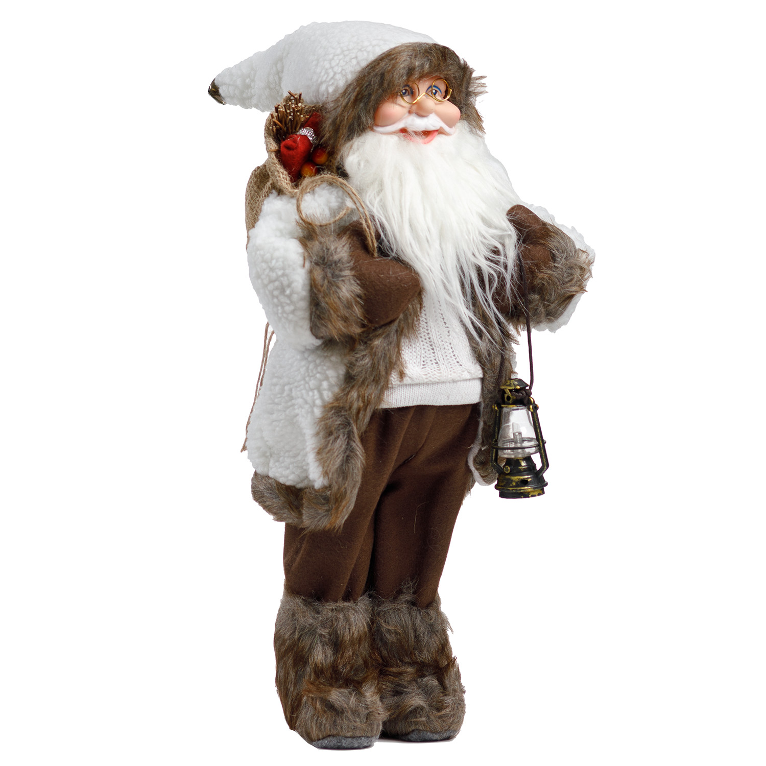Фигура декоративная BABY STYLE Игрушка Дед Мороз в белом костюме с фонариком и мешком подарков 45 см - фото 7