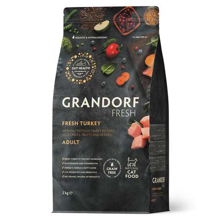 Корм для кошек GRANDORF FRESH Fresh Cat Adult Turkey/Sweet Potato 2кг свежее мясо индейки с бататом беззерн с жив пробиотиками