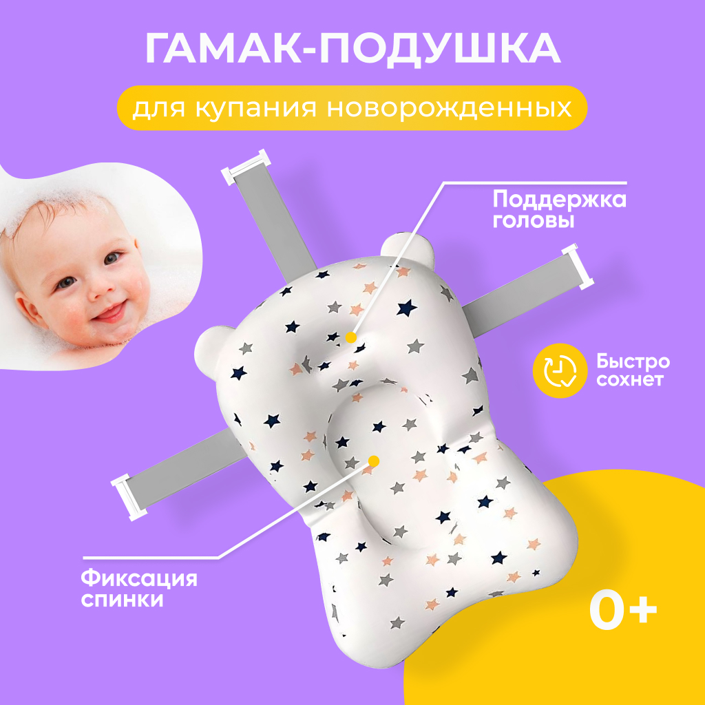 Гамак-подушка Solmax для купания новорожденных с креплениями к ванночке белая - фото 1
