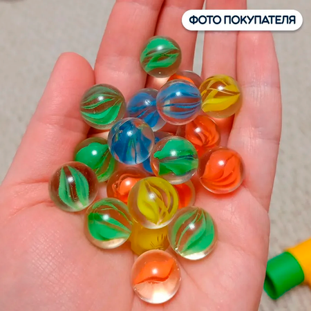 Стеклянные шарики Riota марблс грунт стеклянный Блестящие прозрачные с узором зеленый 16 мм 34 шт