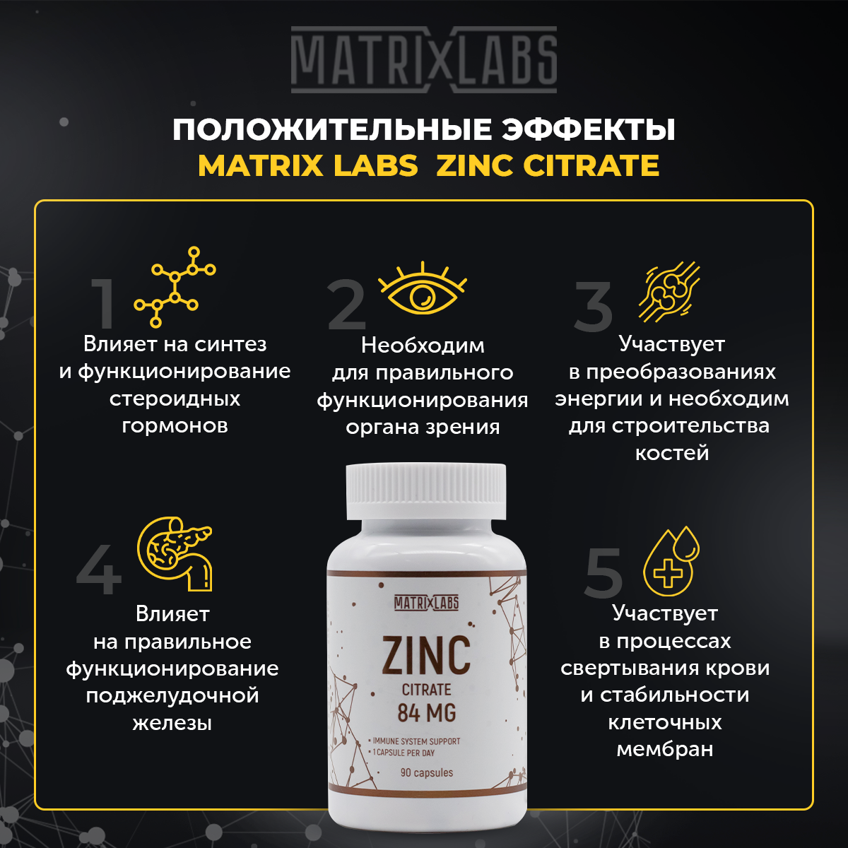 Цинк цитрат 90 капсул Matrix Labs Цинк цитрат 90 капсул Matrix Labs - фото 3