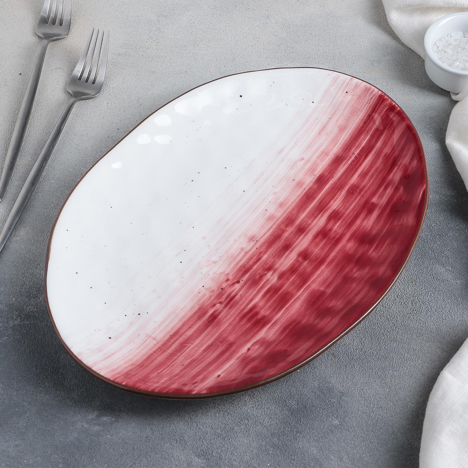 Блюдо Доляна керамическое «Космос» 31.5×22 см цвет красный - фото 2