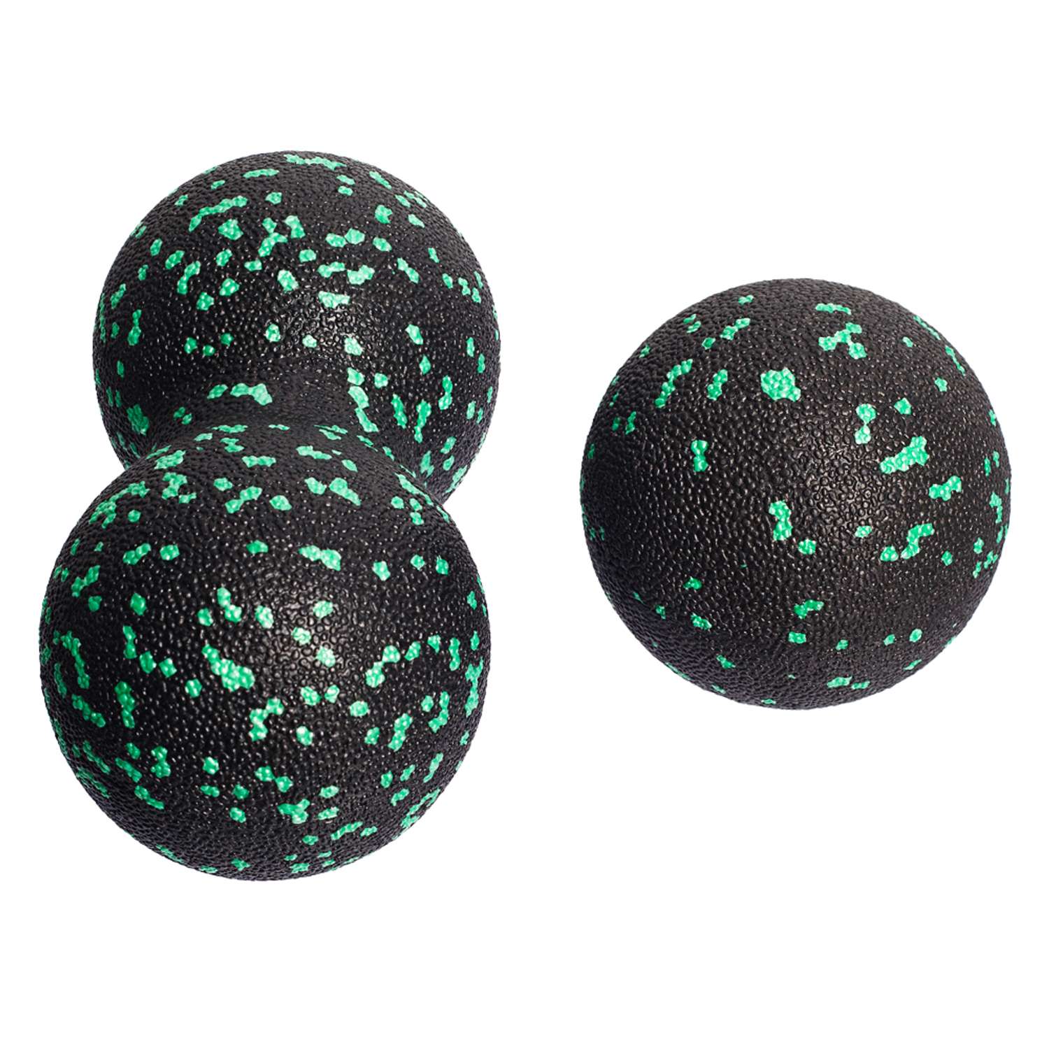Набор массажных мячей МФР STRONG BODY классический и сдвоенный: 8 см и 8х16 см черно-зеленый - фото 3
