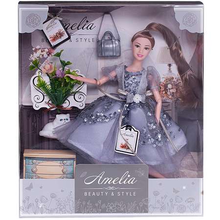 Кукла ABTOYS Роскошь серебра с котенком платье с пайетками с прозрачными рукавами фонариками русая 30см