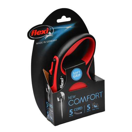 Рулетка Flexi New Comfort S трос 5м до 12кг Черный-Красный
