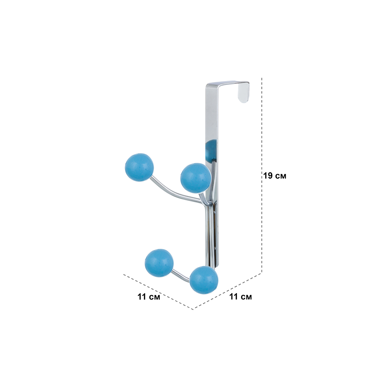 Вешалка El Casa на дверь 11х11х19 см Синяя 4 крючка - фото 2