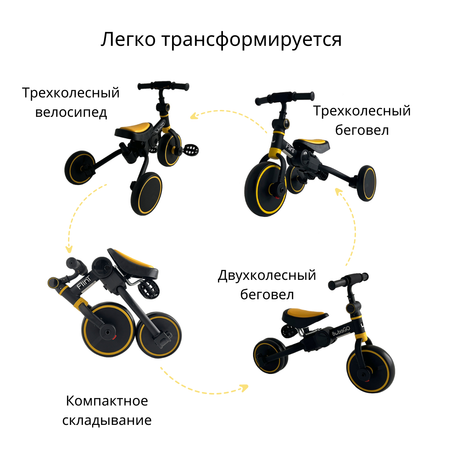 Беговел-велосипед 4в1 детский Bubago Flint черно-желтый