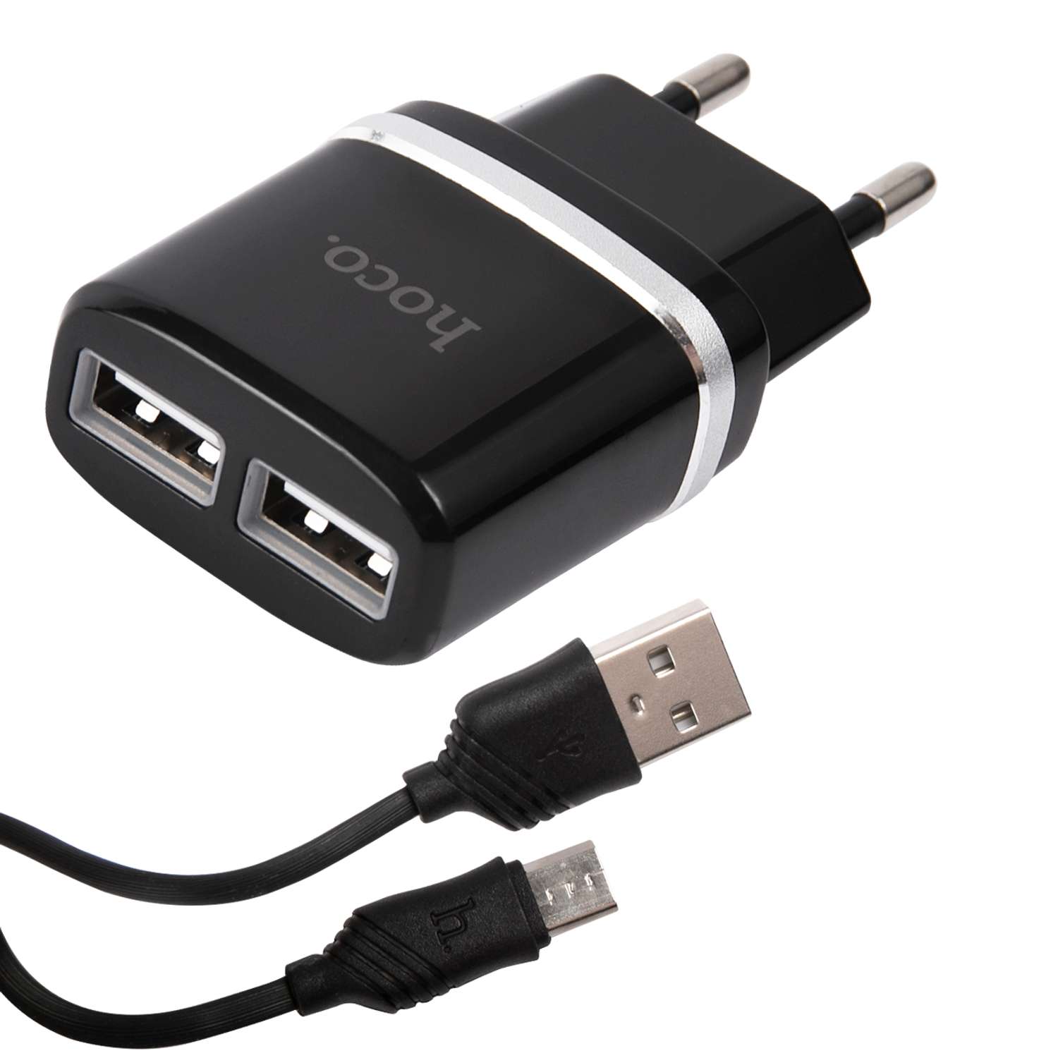 Зарядное устройство HOCO СЗУ+кабель Micro-USB C12 2USB 2.4A черный - фото 2