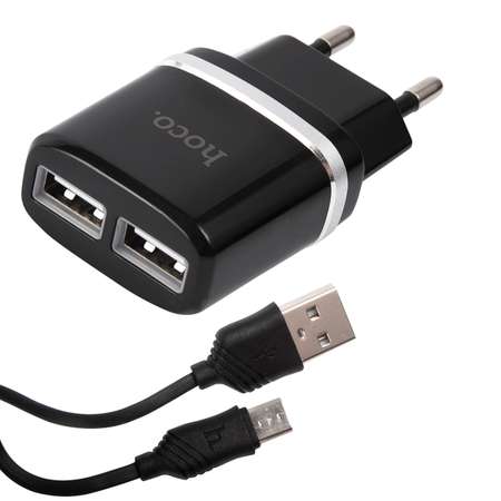 Зарядное устройство HOCO СЗУ+кабель Micro-USB C12 2USB 2.4A черный