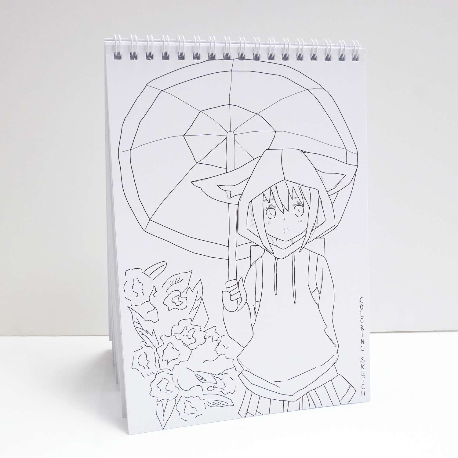 Скетчбук А5 с раскраской Пешта Аниме девочка с зонтиком 30 листов без разлиновки - фото 3