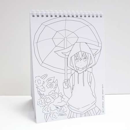 Скетчбук А5 с раскраской Пешта Аниме девочка с зонтиком 30 листов без разлиновки