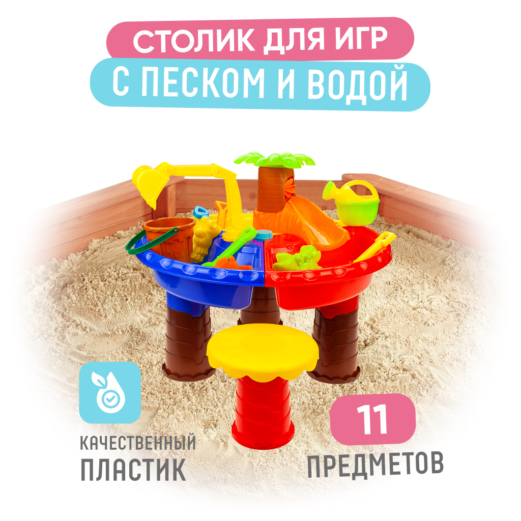 Игровой набор для песочницы Solmax столик 2 в 1 для игры с песком и водой с  формочками 11 предметов 45х47 см купить по цене 1865 ₽ в интернет-магазине  Детский мир