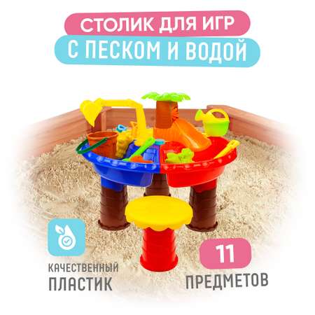 Игровой набор для песочницы Solmax столик 2 в 1 для игры с песком и водой с формочками 11 предметов 45х47 см