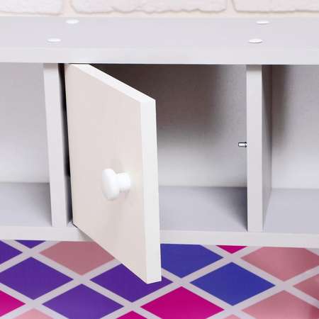 Игровая Zabiaka мебель «Детская кухня» цвет корпуса бело-серый цвет фасада бело-малиновый фартук ромб