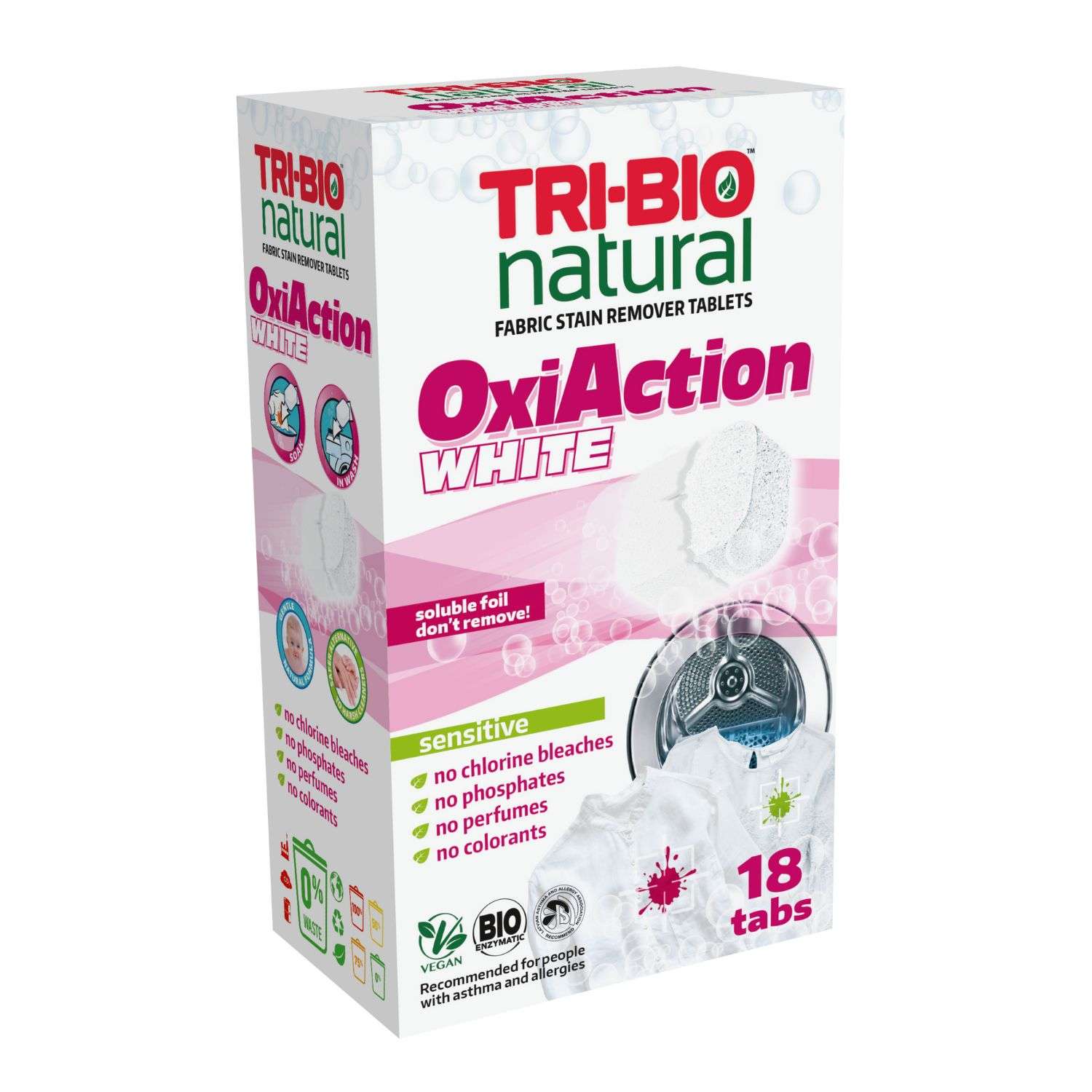 Таблетки TRI-BIO OXI ACTION для стирки белого белья 18 шт - фото 1
