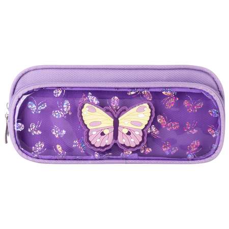 Пенал-косметичка Юнландия 2 отделения полиэстер Butterfly фиолетовый 21х6х9 см