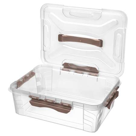 Ящик для хранения Econova универсальный с замками и ручкой Grand Box 10 л коричневый