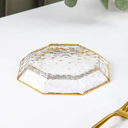 Тарелка Sima-Land стеклянная сервировочная «Иней. Золото» d=17 см цвет прозрачный с золотой отводкой