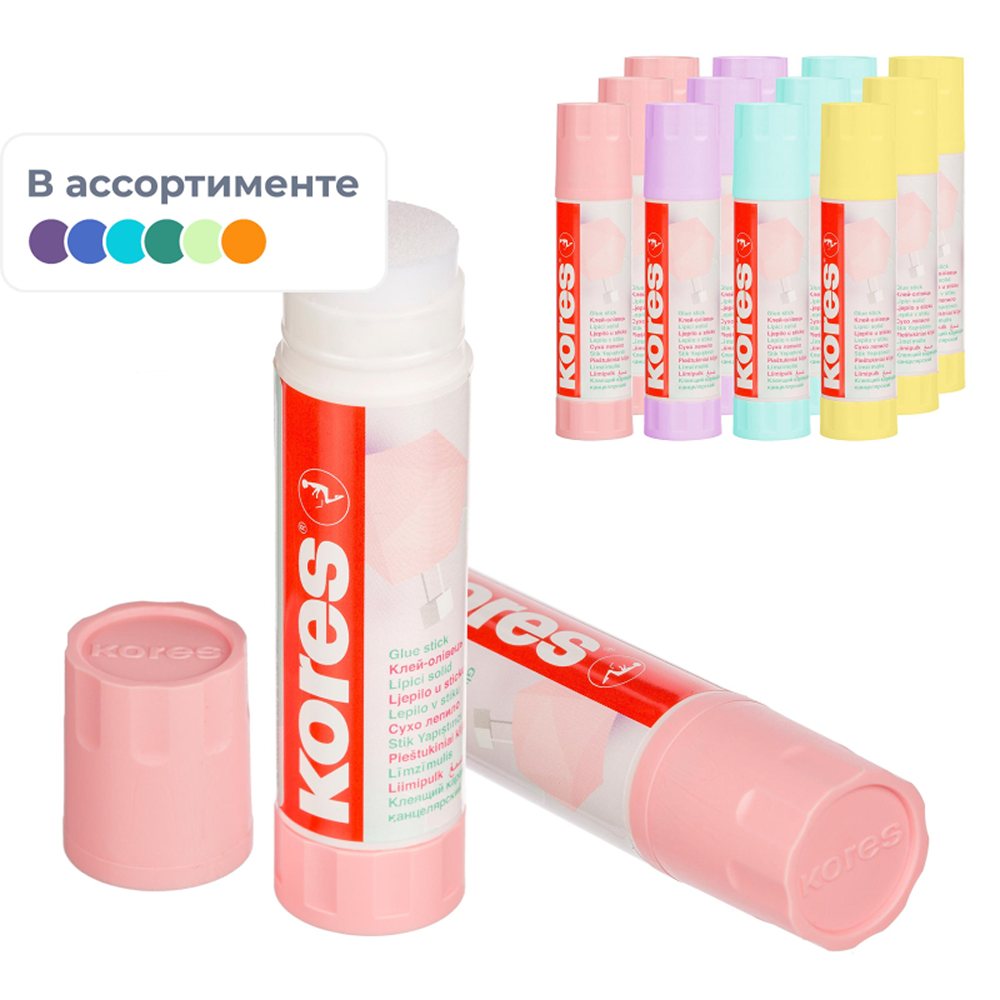 Клей-карандаш Kores 20г Pastel ассорти розовый желтый фиолетовый мятный 2 штуки - фото 4