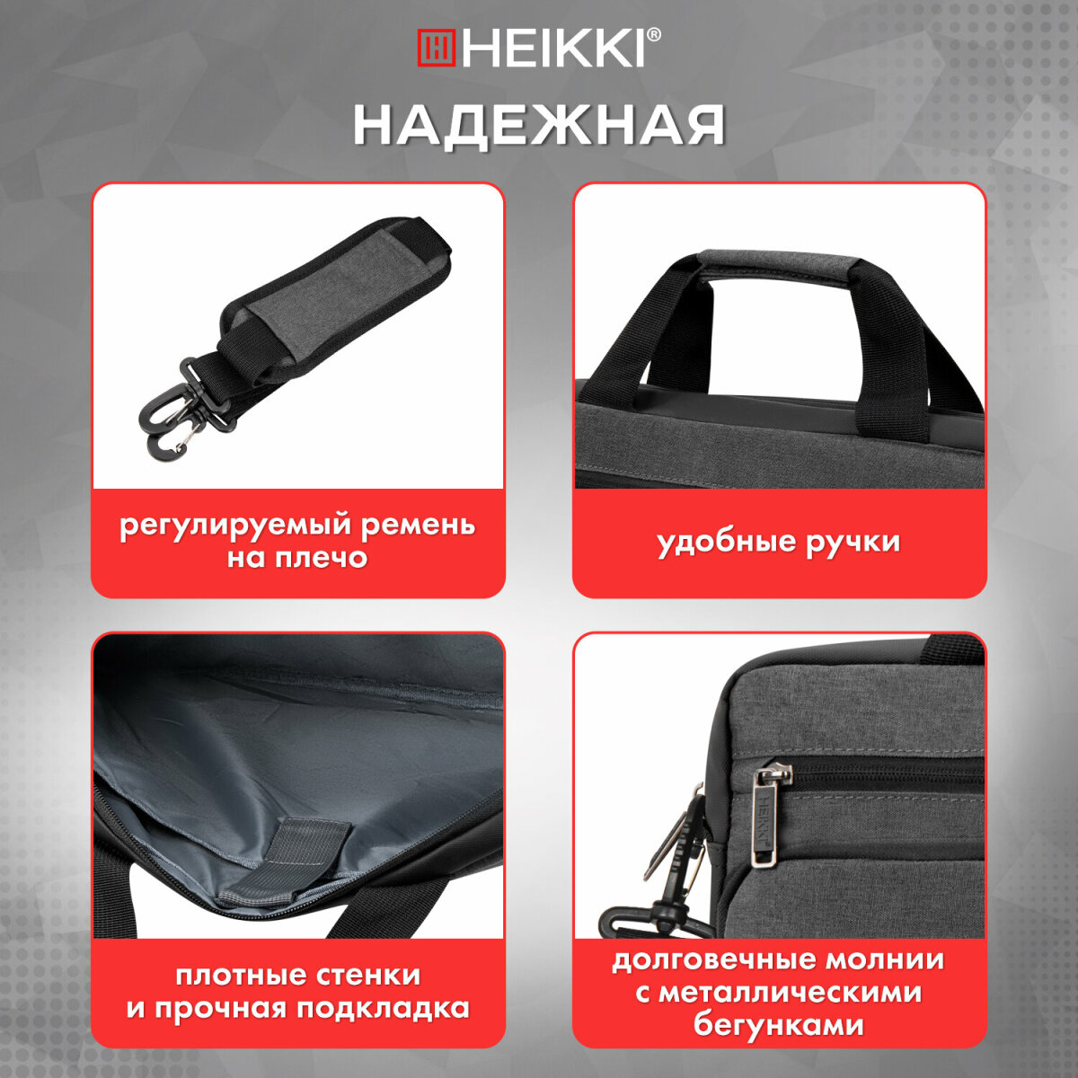 Сумка для ноутбука HEIKKI 15.6 дюймов портфель для документов через плечо - фото 3