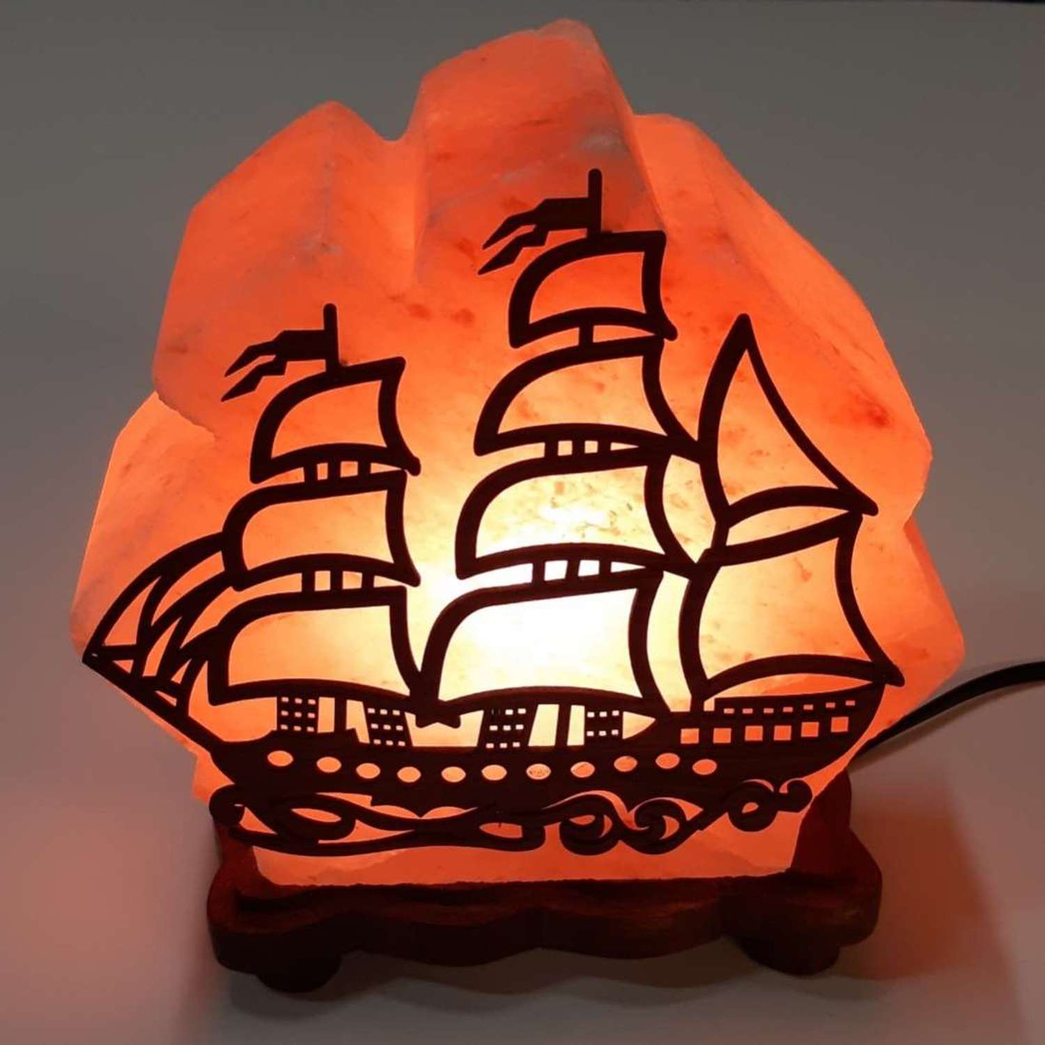 Солевая лампа Wonder Life Кораблик с деревянной картинкой 4-5кг Гималайская соль - фото 7