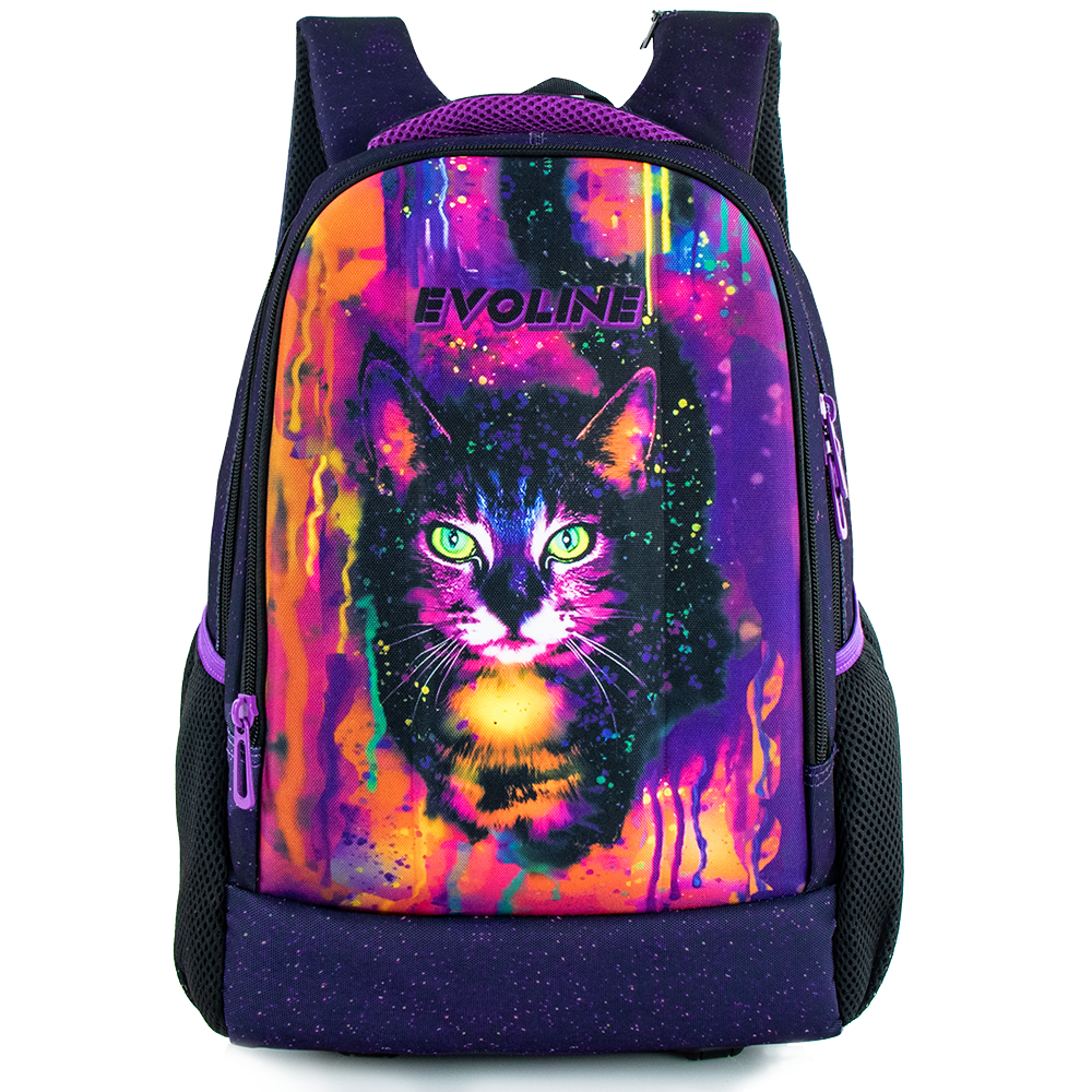 Рюкзак школьный Evoline Черный цветной кот - фото 1