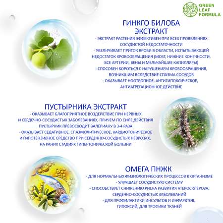 Витамины для сердца и сосудов Green Leaf Formula для мозга и нервной системы для спорта 790 мг 60 капсул