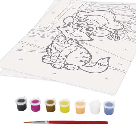 Раскраска по номерам Юнландия Котёнок А4 с акриловыми красками на картоне кисть