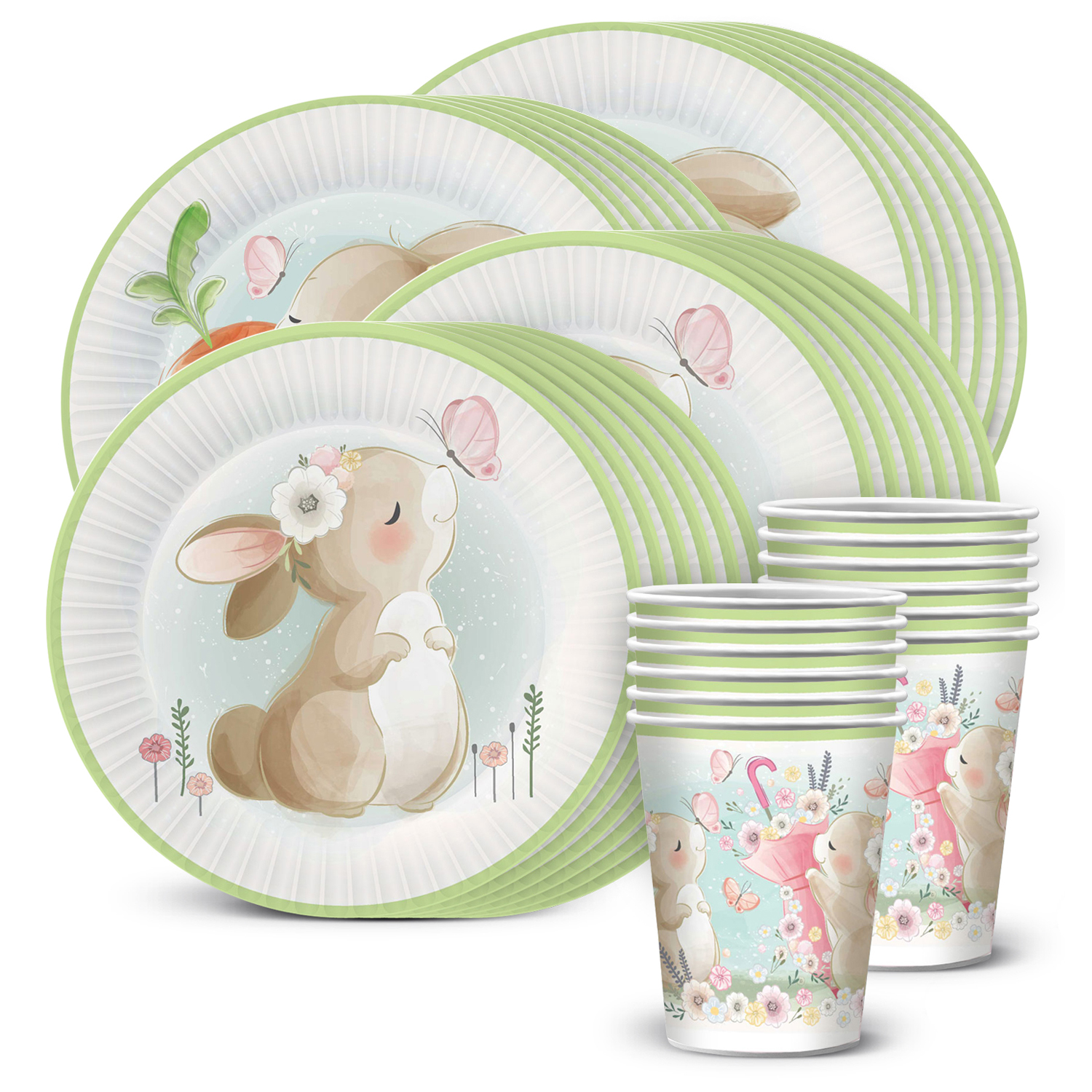 Набор одноразовой посуды ND PLAY Милые кролики стаканы 250мл тарелки 18см и 23см по 12шт - фото 1