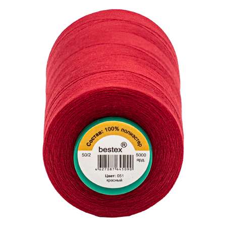 Нитки Bestex промышленные для тонких тканей для шитья и рукоделия 50/2 5000 ярд 1 шт 051 красный