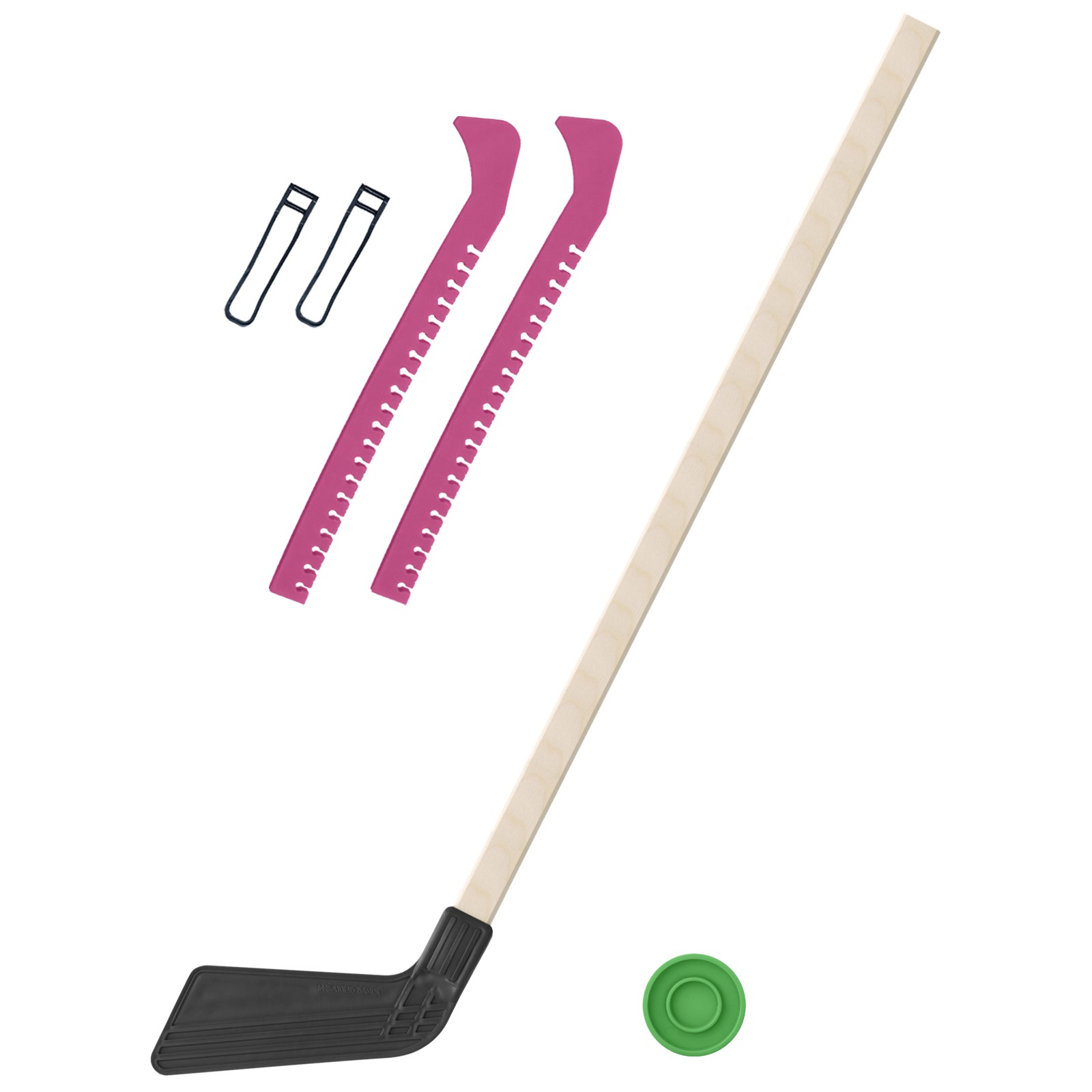 Набор для хоккея Задира Клюшка хокейная детская чёрная 80 см + шайба + Чехлы для коньков розовые - фото 1