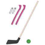 Набор для хоккея Задира Клюшка хокейная детская чёрная 80 см + шайба + Чехлы для коньков розовые