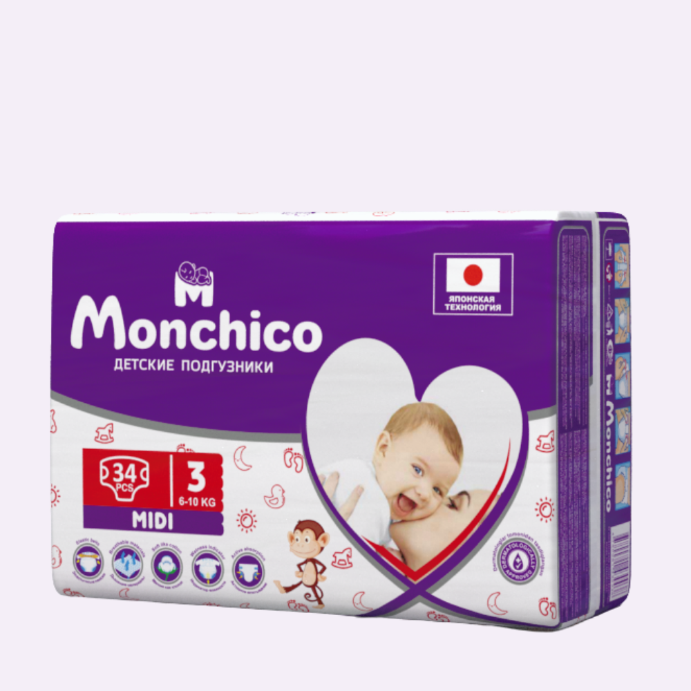 Подгузники Monchico 34 шт. 3 - фото 1