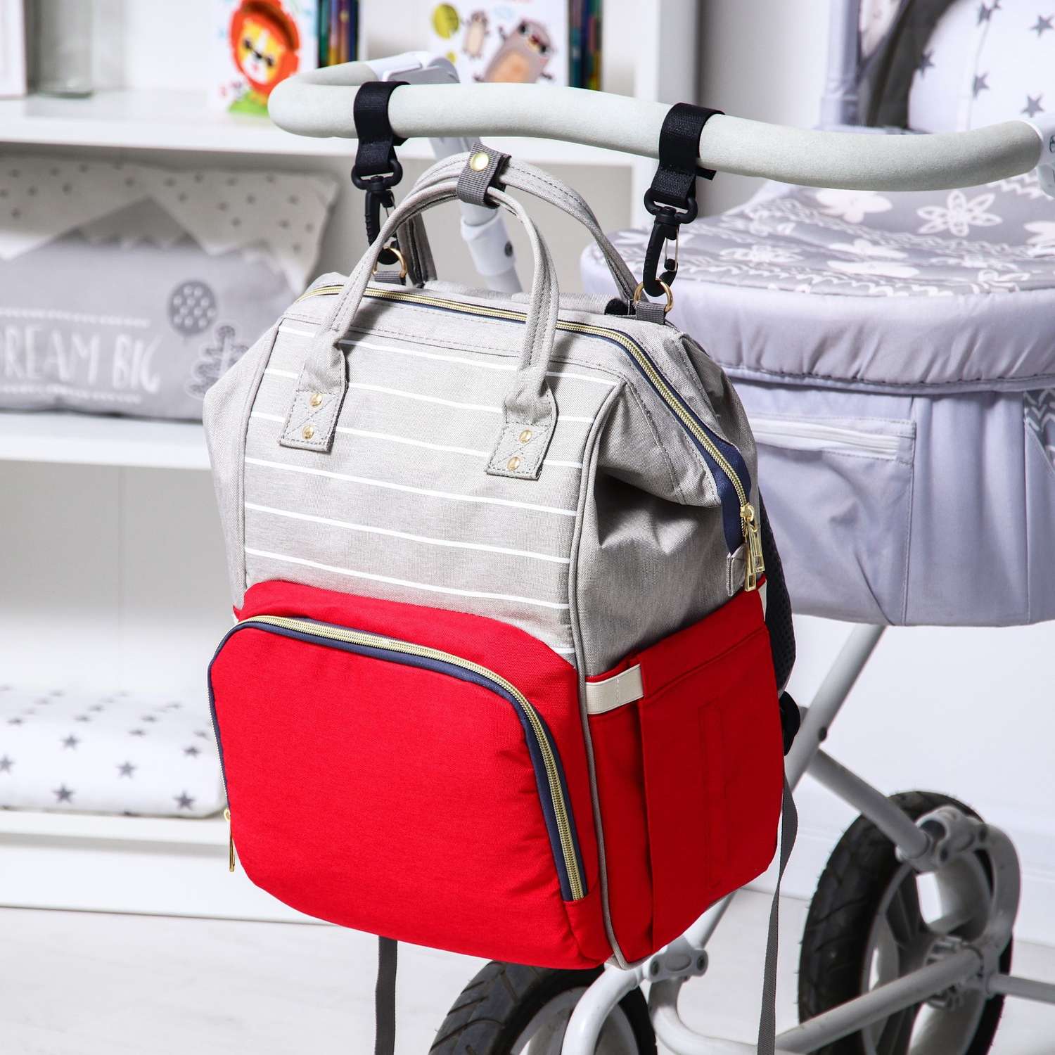 Сумка-рюкзак Sima-Land для хранения вещей малыша цвет серый/красный - фото 1