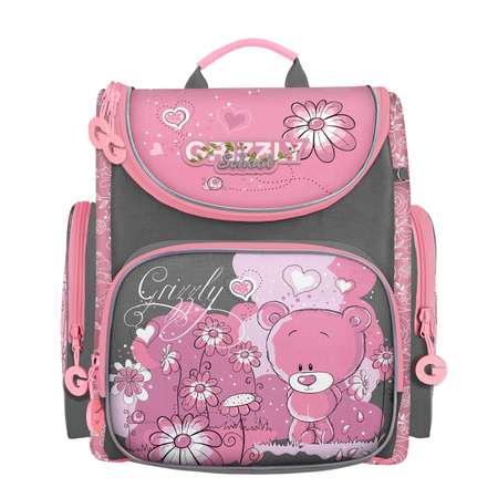 Рюкзак школьный Grizzly Мишенька Серый-Розовый RAr-080-11/1