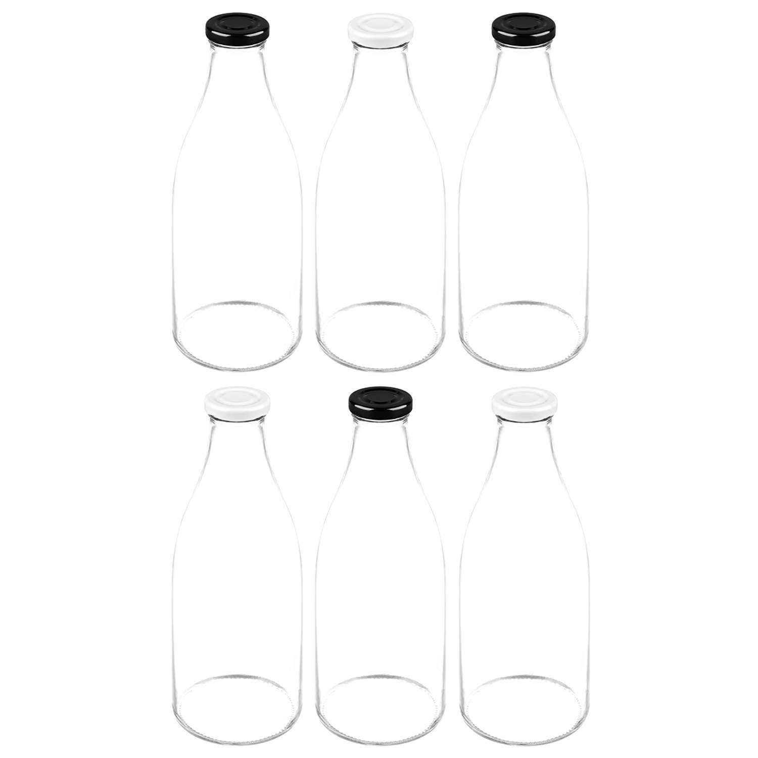 Набор 6 бутылок Elan Gallery 1 л 9.5х9.5х25 см с крышками белыми. черныйми ТО-43 мм - фото 1
