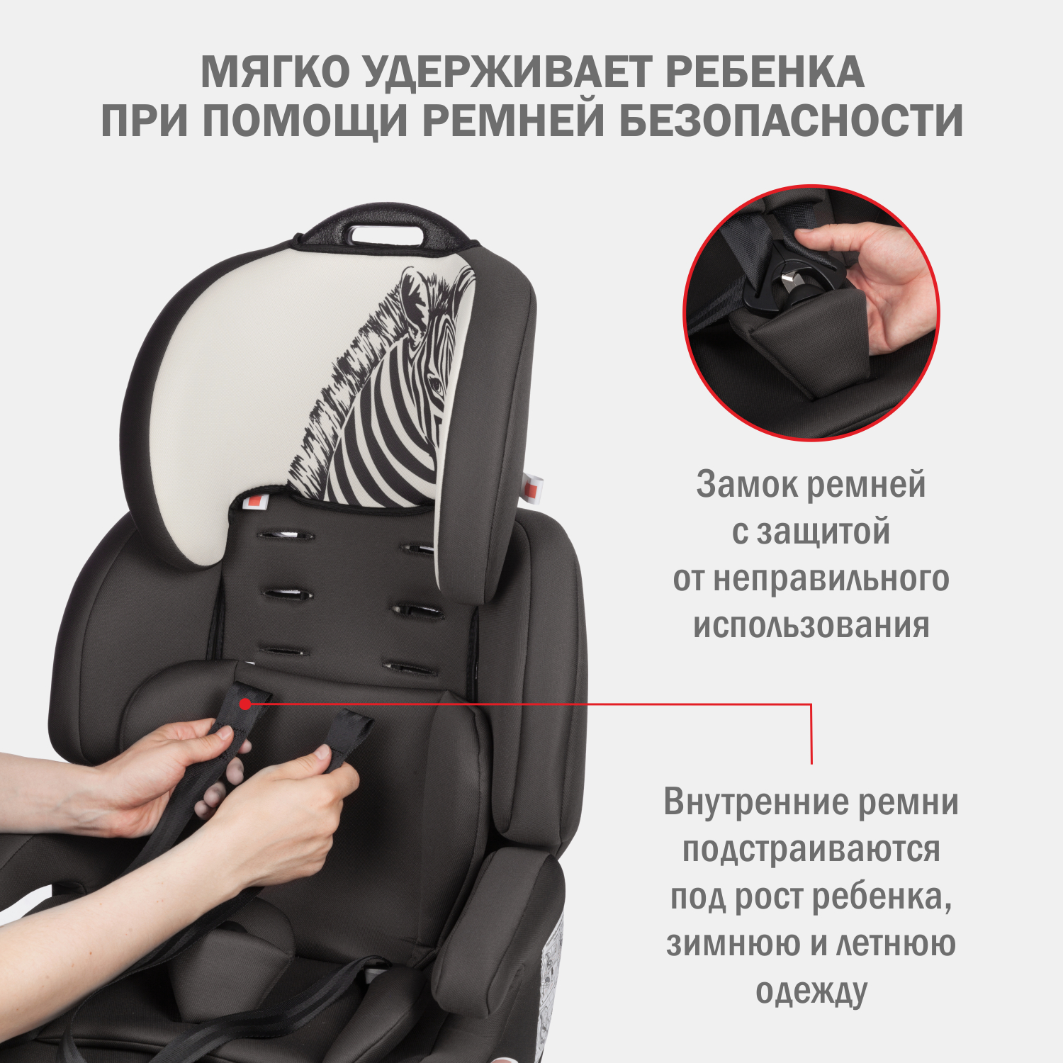 Автомобильное кресло SIGER УУД Siger Стар Isofix Lux гр.I/II/III зебра серый бежевый - фото 3