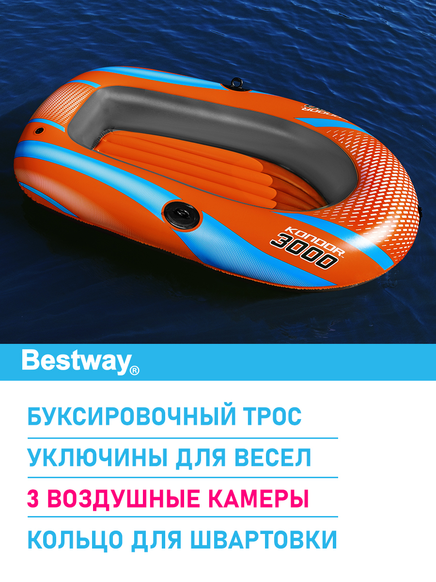 Лодка надувная Bestway Kondor 3000 без весел 212х122 см заплатка - фото 3