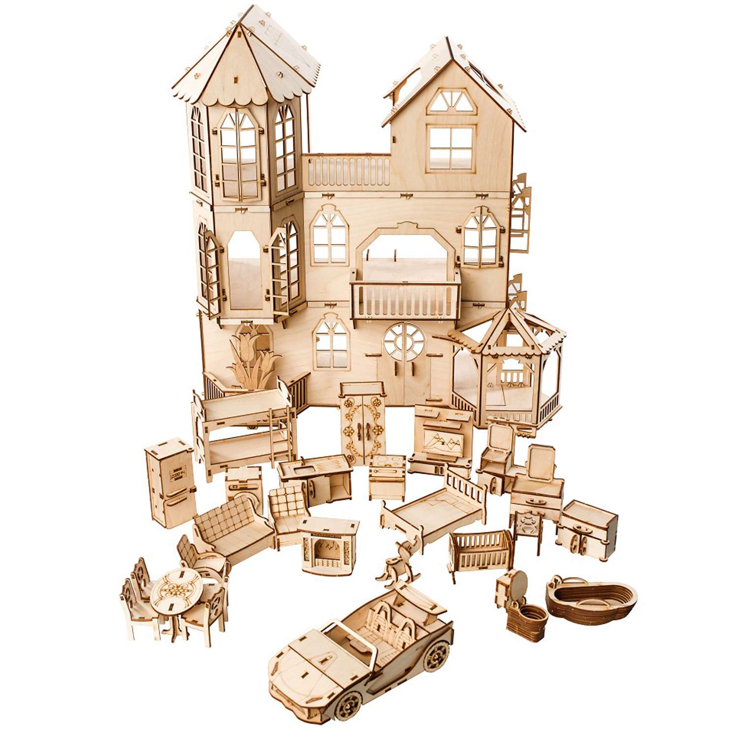 Сборная модель Чудо-Дерево Дом с беседкой мебелью и машинкой - фото 6