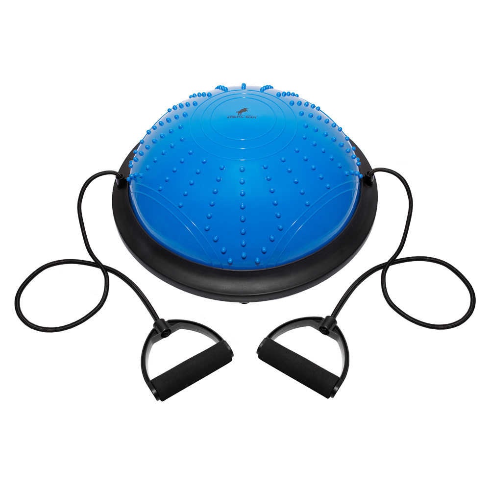 Балансировочная полусфера BOSU STRONG BODY в комплекте со съемными эспандерами синяя - фото 3