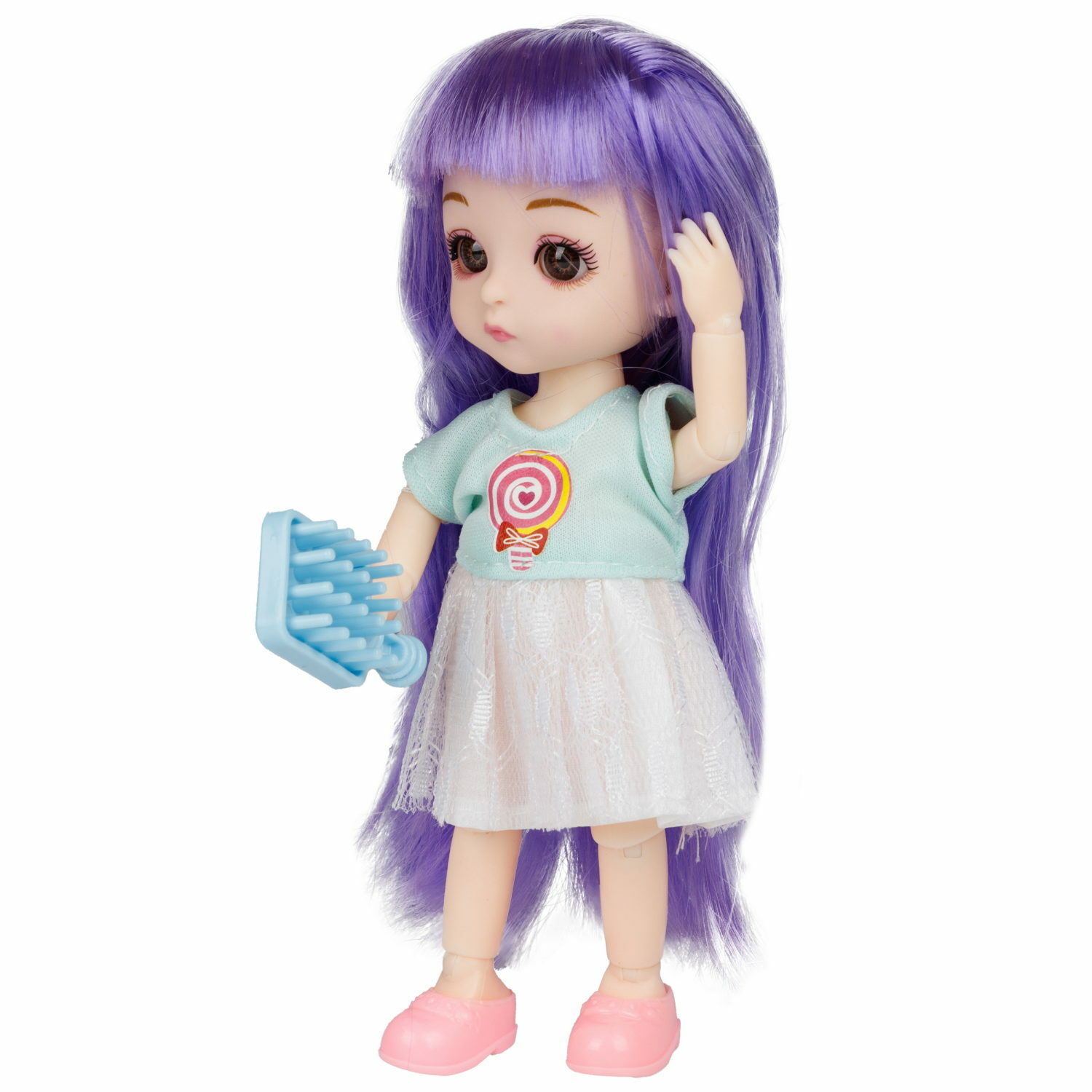 Кукла шарнирная 15 см 1TOY Alisa Kawaii mini с фиолетовыми волосами и расчёской Т24352 - фото 10