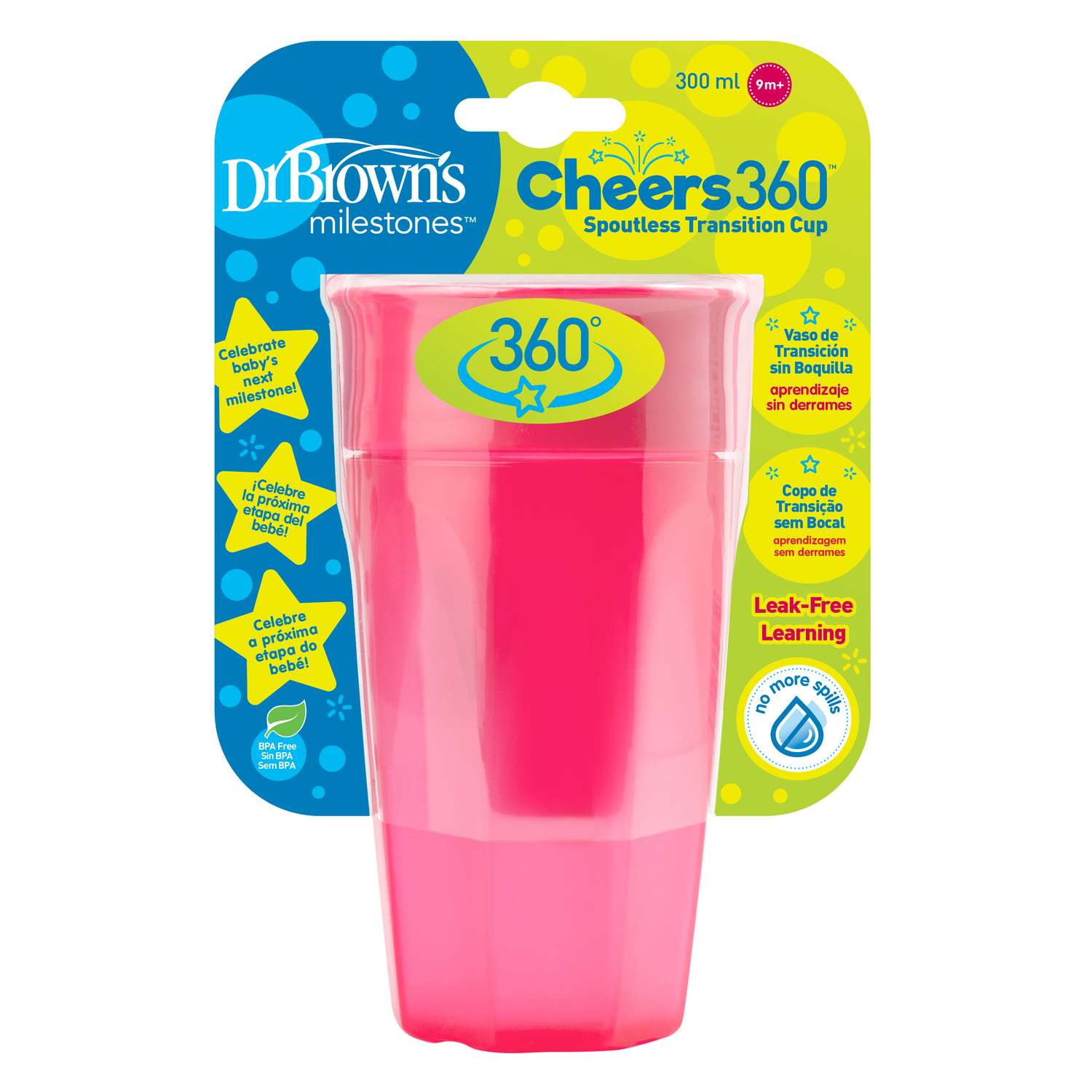 Чашка-непроливайка Dr Brown's Cheers 360 300мл Розовая - фото 2