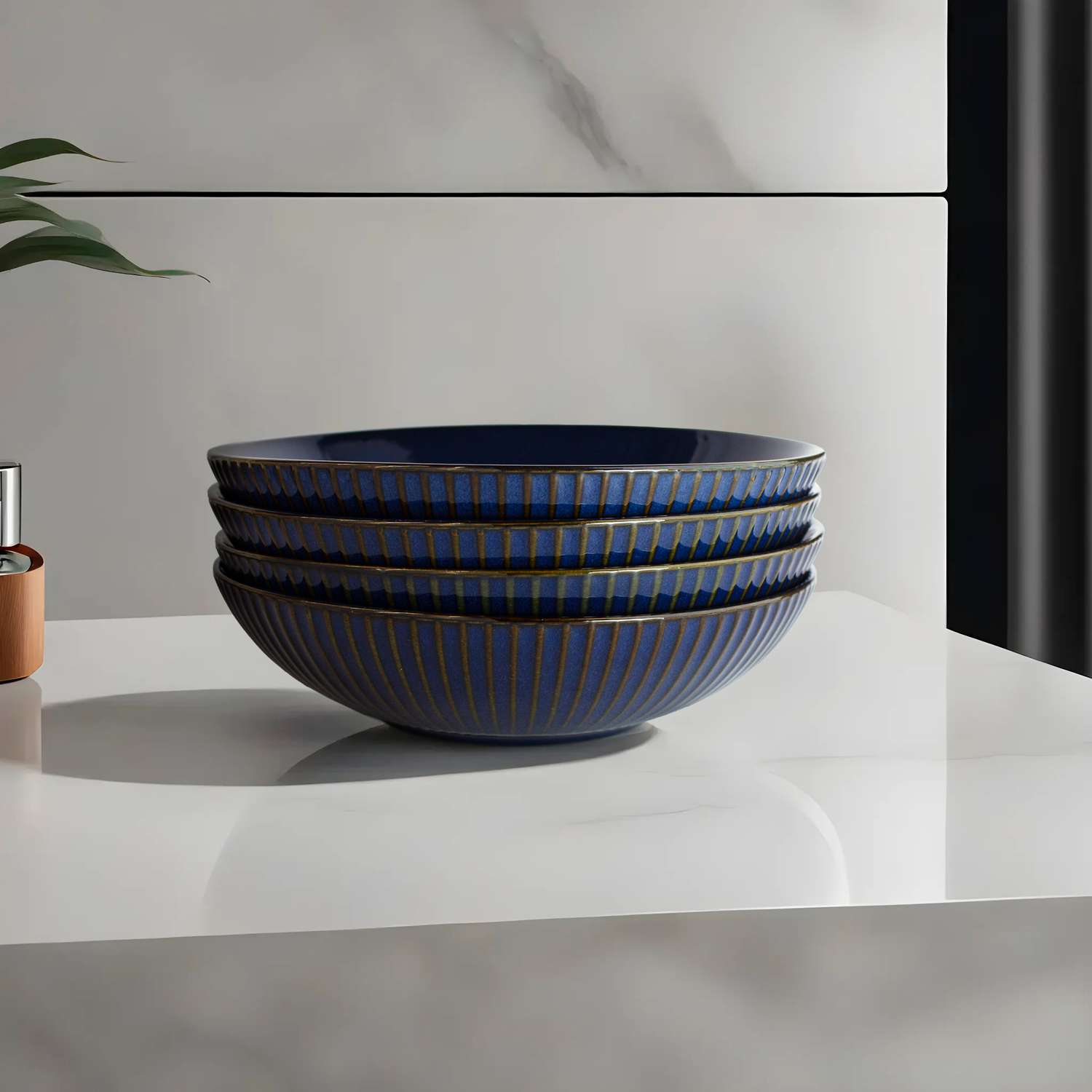 Набор тарелок Синие Грани суповые керамические 21 см 4 шт - фото 6