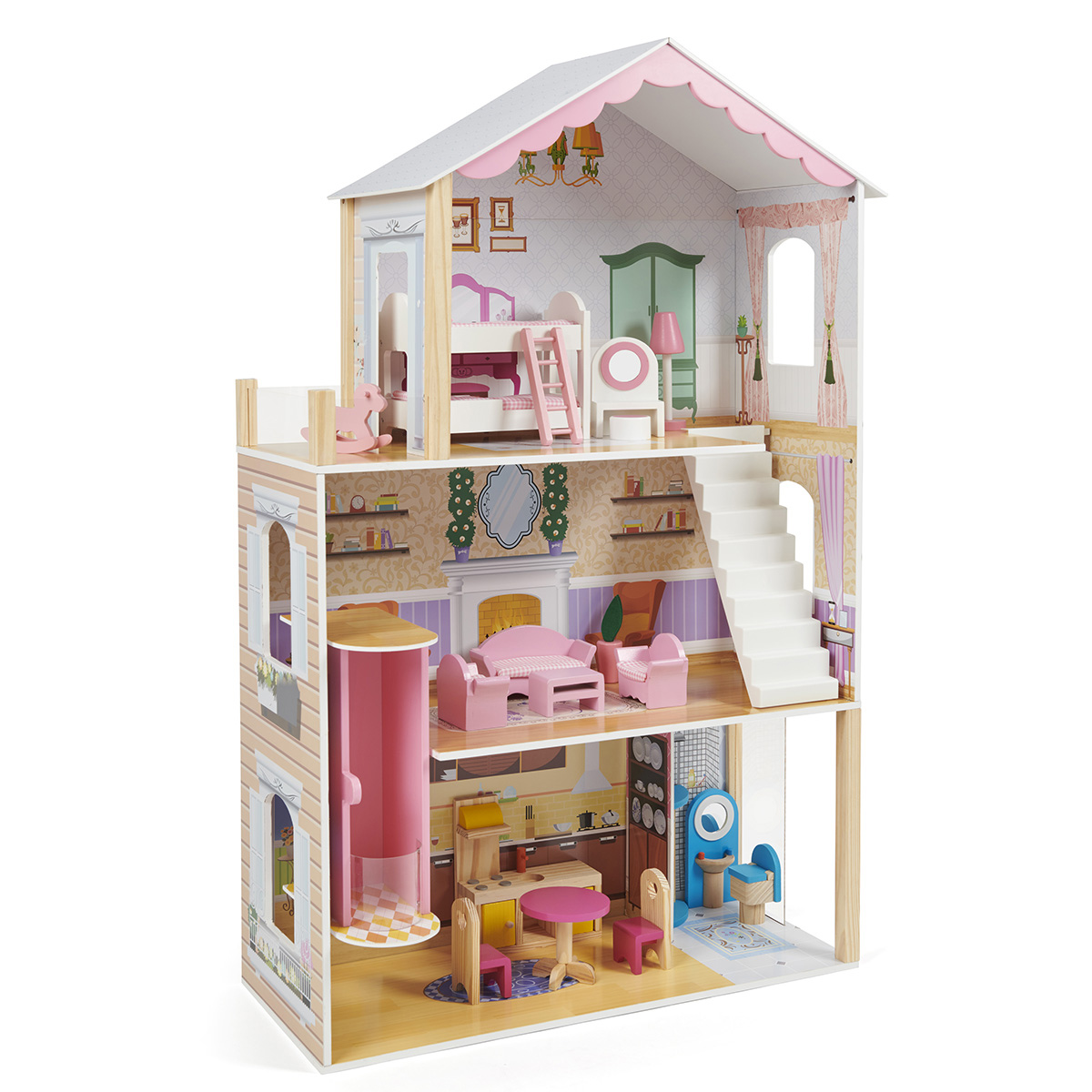Кукольный домик Lisa Doll деревянный 3 этажа с мебелью 17 предметов 130440 - фото 13