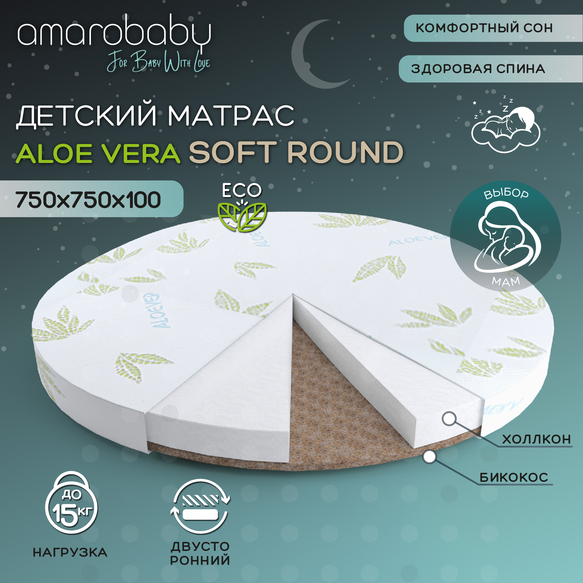 Матрас LUNATOWN Aloe Vera Soft Round со съемным чехлом LUNA-33AV-SR купить  по цене 1639 ₽ в интернет-магазине Детский мир