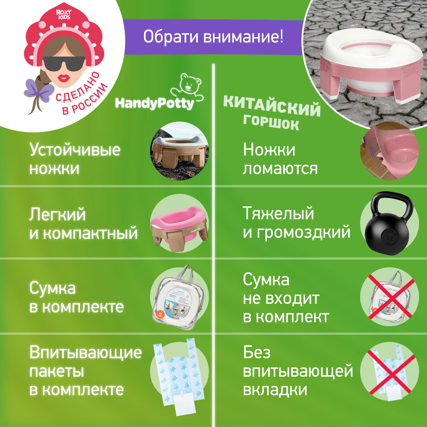 Горшок дорожный ROXY-KIDS складной с многоразовой вкладкой Handy Potty 3 в 1 цвет бежевый/розовый - фото 14