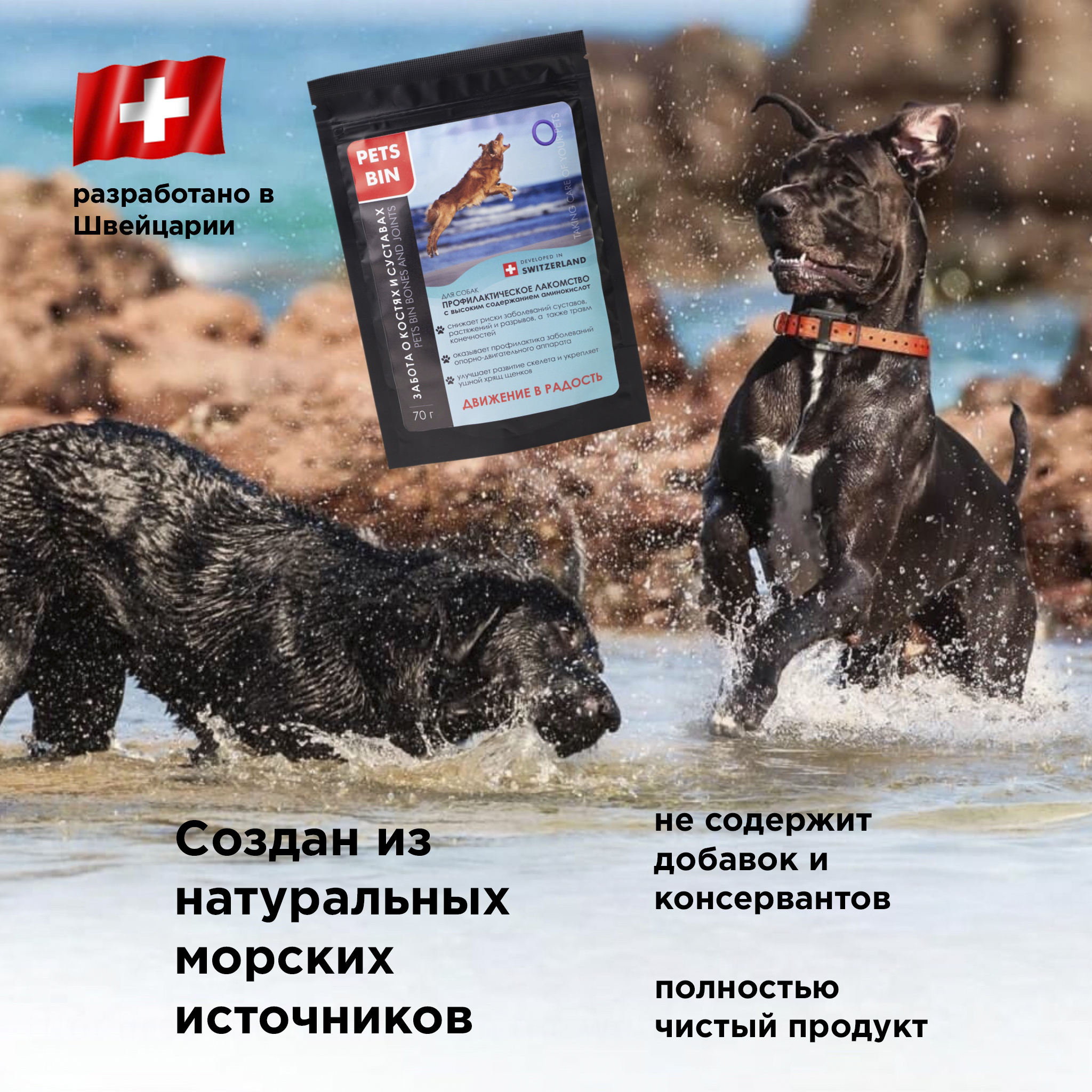 Лакомство для собак PETS BIN Bones and Joints для суставов и связок с  коллагеном 2 типа 70 г