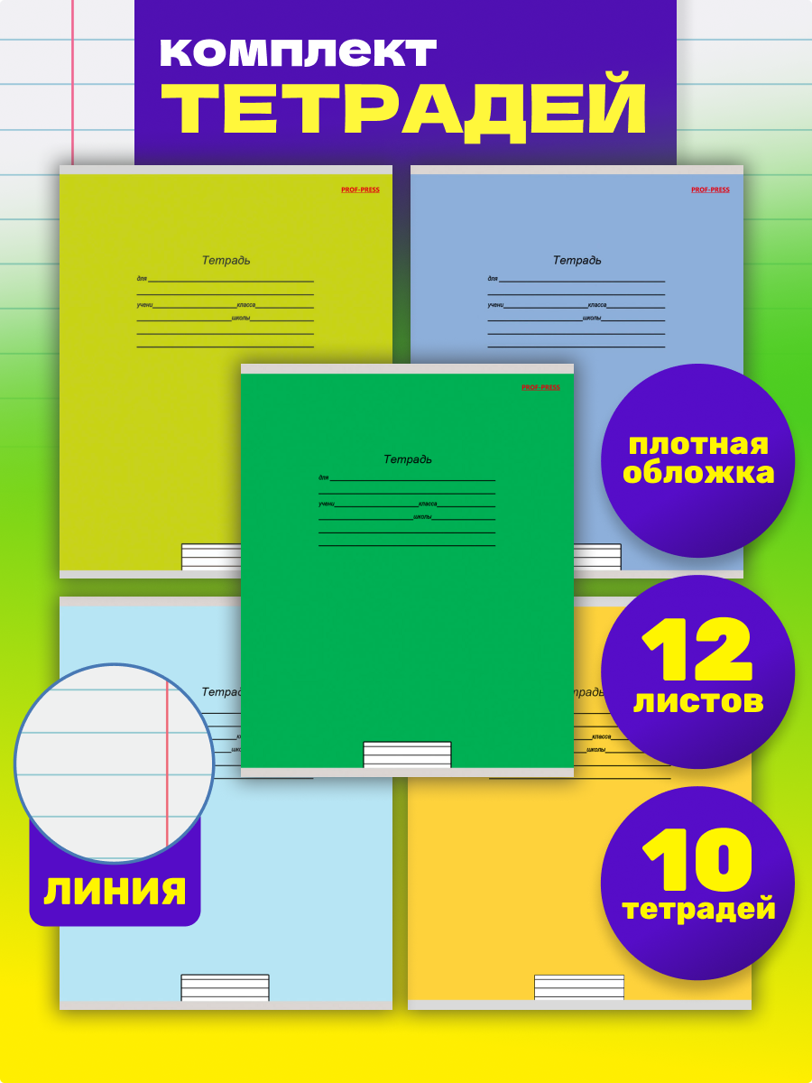 Тетрадь школьная Prof-Press Учусь на отлично линия 12 листов в спайке 10 штук - фото 1